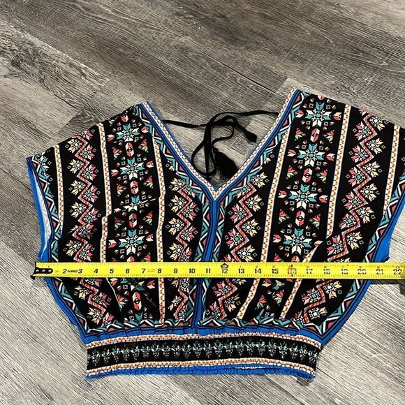 Flying Tomato Floral V-Neck Boho Women's Top - Black and Blue - small - Picture 6 of 6